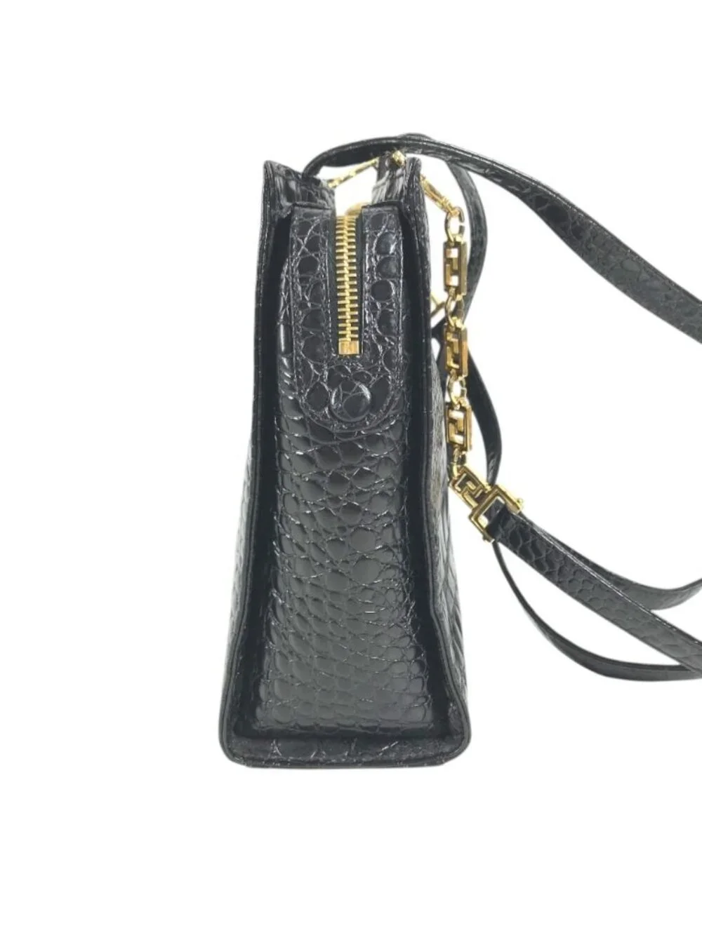 Versace Shoulder Bag Big Medusa Logo Greca Embossed Leather Black